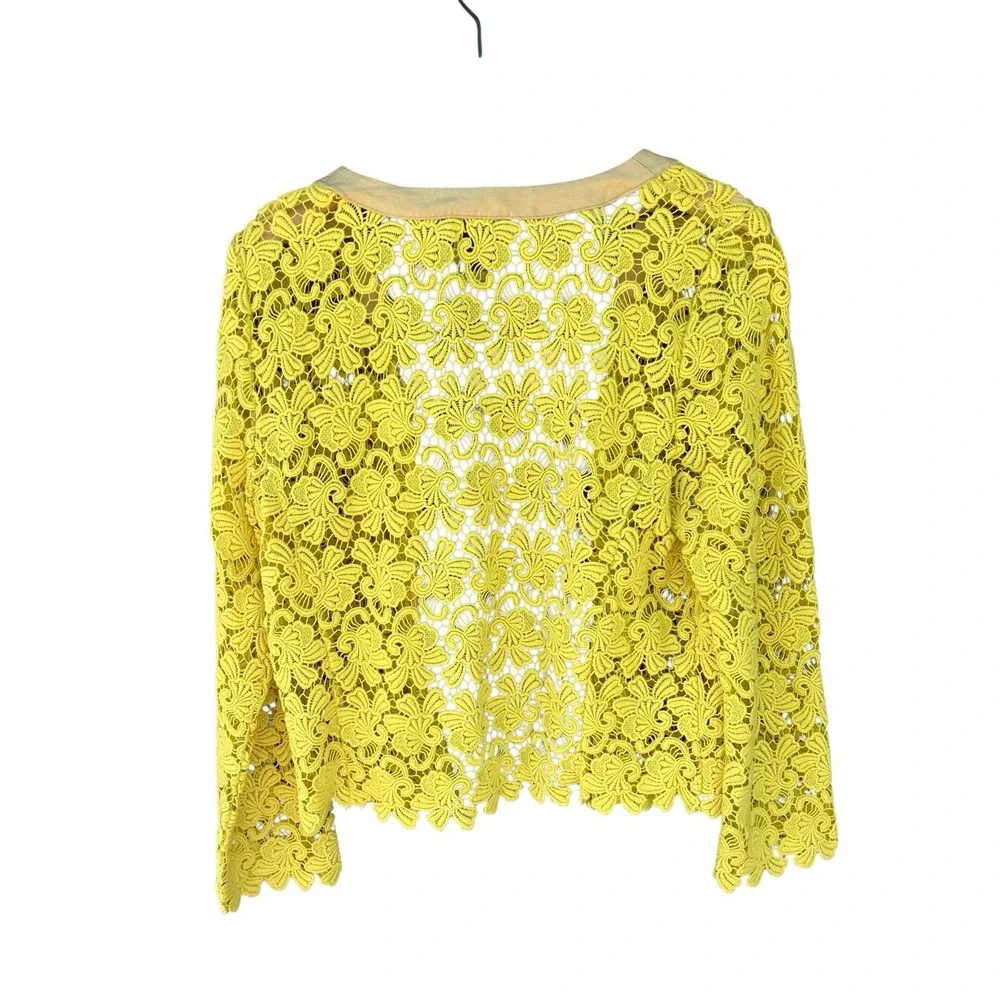 Chartreuse Guipure Lace Open Front Boho Cardigan - Picture 3 of 8